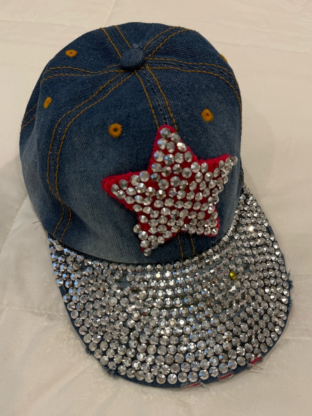 Magid Hats Distressed Denim Rhinestone Star Bling Baseball Cap Hat OS